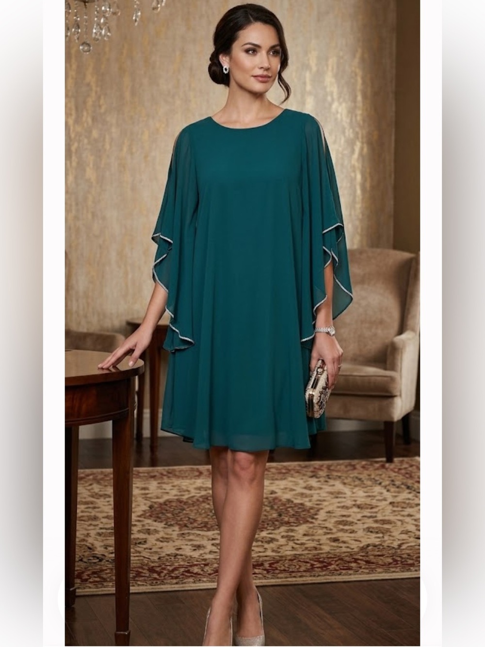 Frank Lyman Design Teal Green Layered Sleeve Dress